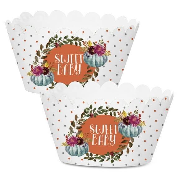 Inkdotpot Bottomless Cupcake Wrappers for Baby Shower, Little Pumpkin Adjustable Cup Cake Liners Party Supplies, Boy Baby Shower Decorations - Pack of 30