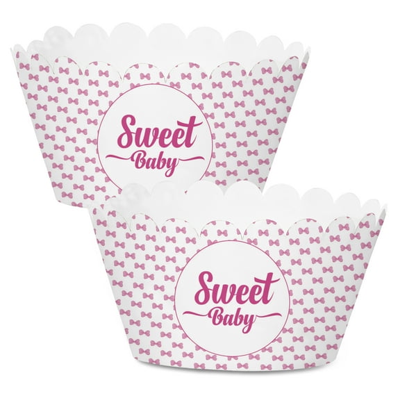 Inkdotpot Bottomless Cupcake Wrappers for Baby Shower, Polka Dot & Bow Adjustable Cup Cake Liners Party Supplies, Girl Baby Shower Decorations - Pack of 30
