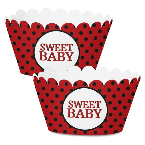 Inkdotpot Bottomless Cupcake Wrappers for Baby Shower, Ladybug Adjustable Cup Cake Liners Party Supplies, Girl Baby Shower Decorations - Pack of 30