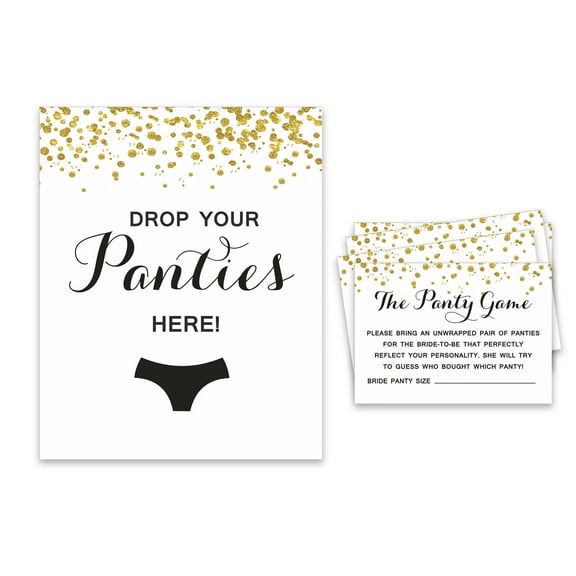 Inkdotpot Bridal Shower Game 1 Sign+ 30 Size CardWhite Gold Confetti Girls Night Out Bachelorette Party Drop Your Panties Game