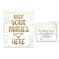 Inkdotpot Bridal Shower Game 1 Sign  30 Size CardsWhite Gold Confetti Girls Night Out Bachelorette Party Drop Your Panties Game