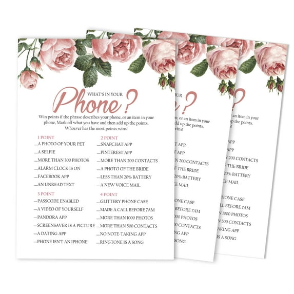 Inkdotpot Bridal ShowerGameWedding Shower Bachelorette Party Bulk ActivityGameCards 50-PackFloralWhats On Your Phone