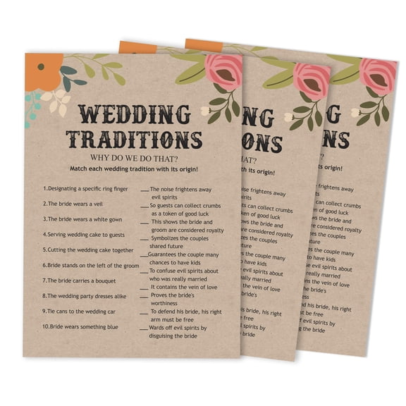 Inkdotpot Bridal Wedding ShowerGameBachelorette Party ActivityGameCards 50-PackRustic Kraft FloralWhy Do We Do That