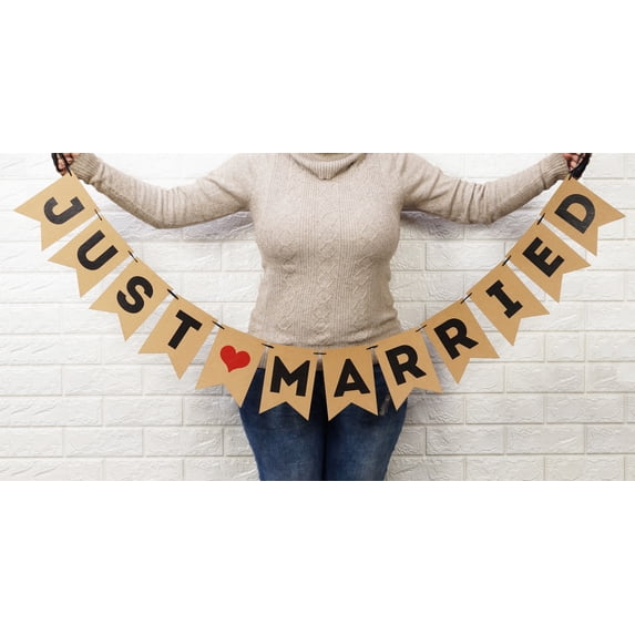 Inkdotpot Bunting BannerJust MarriedKraft Wedding Banner Engagement Sign Photo Prop Wall Decor Bunting
