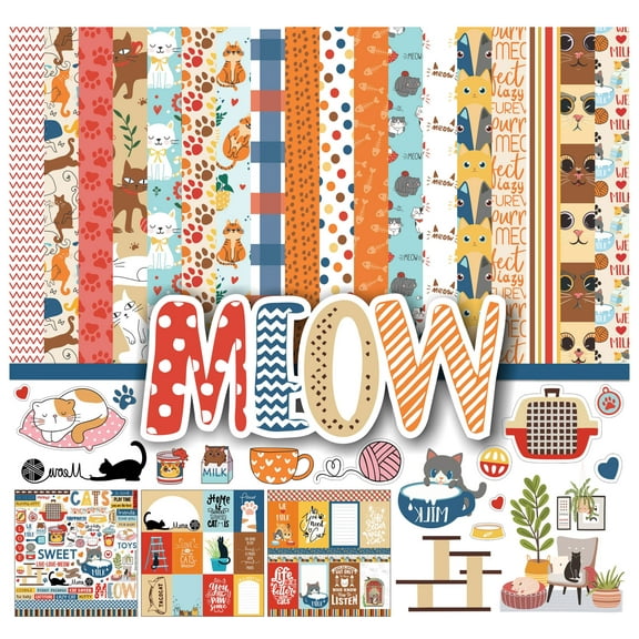 Inkdotpot Cat Theme Collection Double,Sided Scrapbook Paper Kit Cardstock 12"x12" Card Making Paper Pack Of With Sticker Sheet - 16 Pages - Multicolor