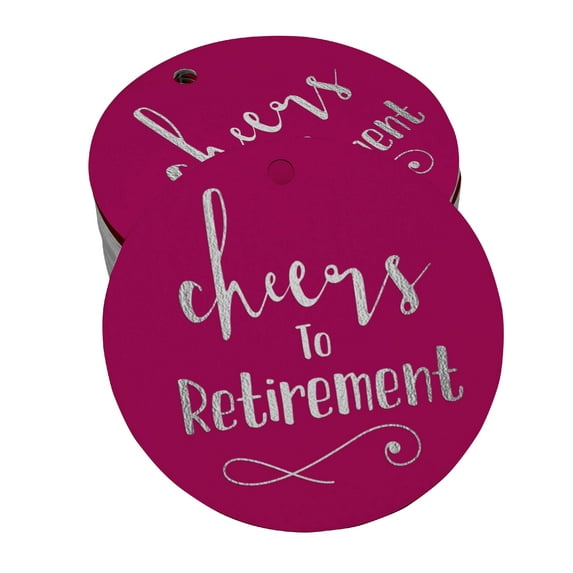 Inkdotpot Cheers To Retirement Bottle Tag Real Silver Foil Favor Hang Tags Pack Of 100