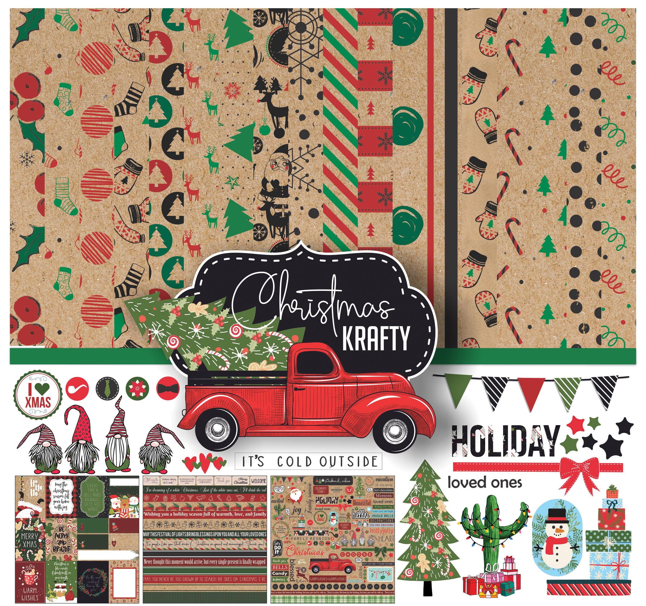 Inkdotpot Christmas Theme Collection Double-Sided Scrapbook Paper Kit Cardstock 12"x12" Card Making Paper Pack Of With Sticker Sheet - 16 Pages - Beige