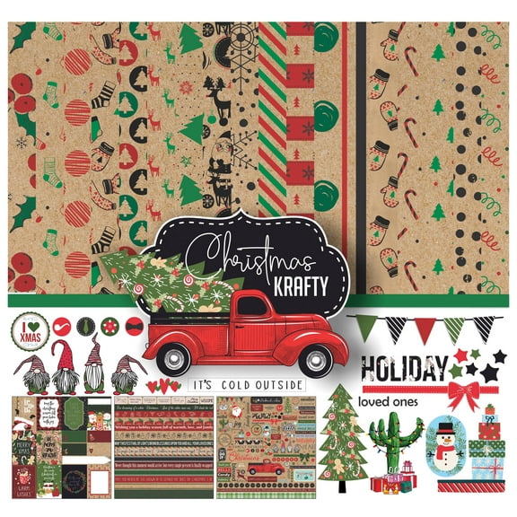Inkdotpot Christmas Theme Collection Double-Sided Scrapbook Paper Kit Cardstock 12"x12" Card Making Paper Pack Of With Sticker Sheet - 16 Pages - Beige