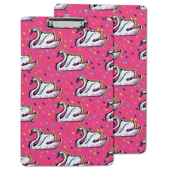 Inkdotpot Decorative Clipboard Letter Size Clipboard with Low Profile Clip,Retractable Key Hole for Hanging Paperboard for Office School w/ Free Marker & Eraser,Swan-9x15 Inch