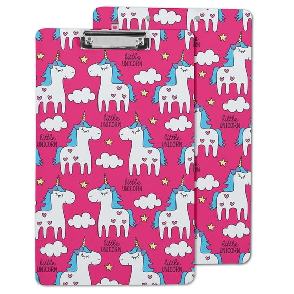 Inkdotpot Decorative Clipboard Letter Size Clipboard with Low Profile Clip,Retractable Key Hole for Hanging Paperboard for Office School w/ Free Marker & Eraser,Unicorn-9x15 Inch