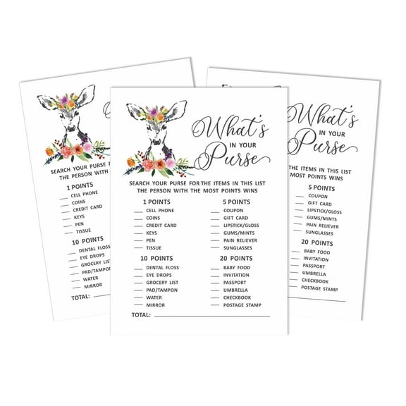 Inkdotpot Deer Animal 50 Sheets What'sIn Your PurseBaby Shower GameCards Gender Neutral Activity CardsPartyIdea Baby Shower Party Supply