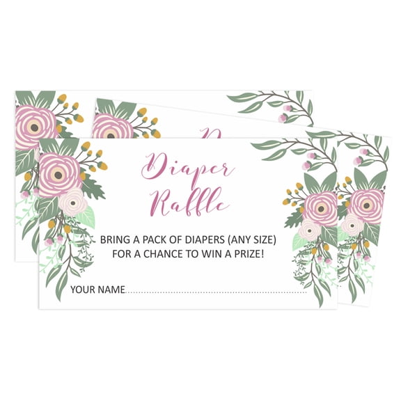 Inkdotpot Diaper Raffle Tickets For Baby Shower -GirlBaby Shower Fun Party Games, Lottery Insert Cards, Bring A Pack Of Diapers To Win Favors,Floral WreathTheme Party Supplies