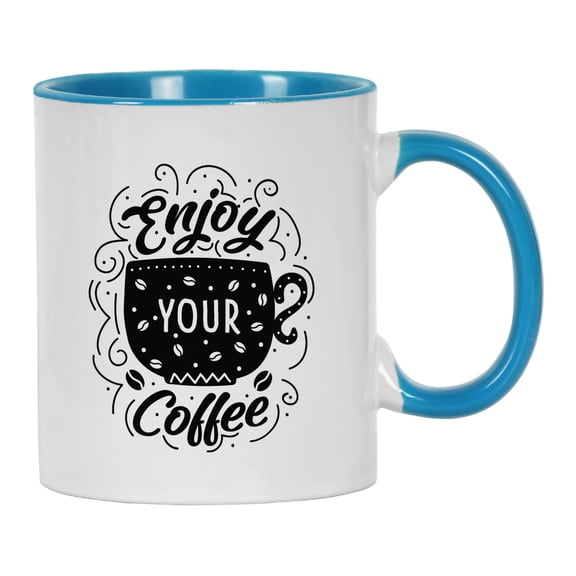 Inkdotpot Enjoy Your Coffee 11 Oz Ceramic Coffee Mugs Great For Bride Funny Novelty Gift For Coffee Lover-Blue