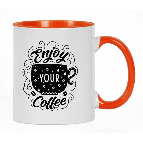 Inkdotpot Enjoy Your Coffee 11 Oz Ceramic Coffee Mugs Great For Bride Funny Novelty Gift For Coffee Lover-Orange