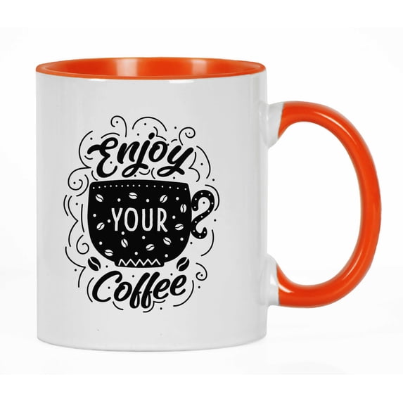 Inkdotpot Enjoy Your Coffee 11 Oz Ceramic Coffee Mugs Great For Bride Funny Novelty Gift For Coffee Lover-Orange