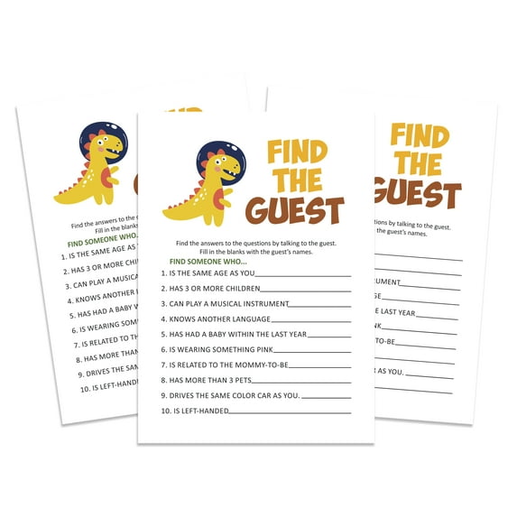 Inkdotpot Find The Guest Baby Shower Game - Fun Party Games Activities, Decorations,Dinosaur ThemeBabyShower Party Collection- Pack of 50-a
