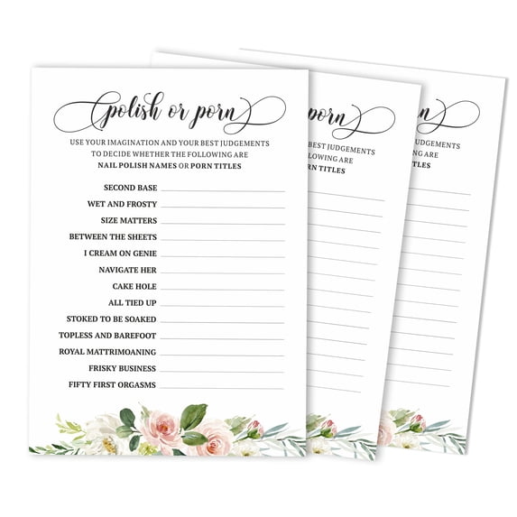 Inkdotpot Floral Brunch & BubblyBachelorette Party Bridal Shower Collection Polish Or PornGameCards 50-Pack Bulk Party ActivityGame