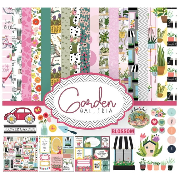 Inkdotpot Floral House Plants Theme Collection Double-Sided Scrapbook Paper Kit Cardstock 12"x12" Card Making Paper Pack With Sticker Sheet - 16 Pages - Pastel Pink