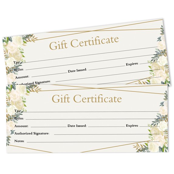 Inkdotpot FloralBlankGiftCertificates for Small Business, Holiday, Christmas Birthday, Restaurant, Spa Beauty Hair Salon, Wedding Bridal 45GiftDIY Coupons - 9 x 3.8 Inches