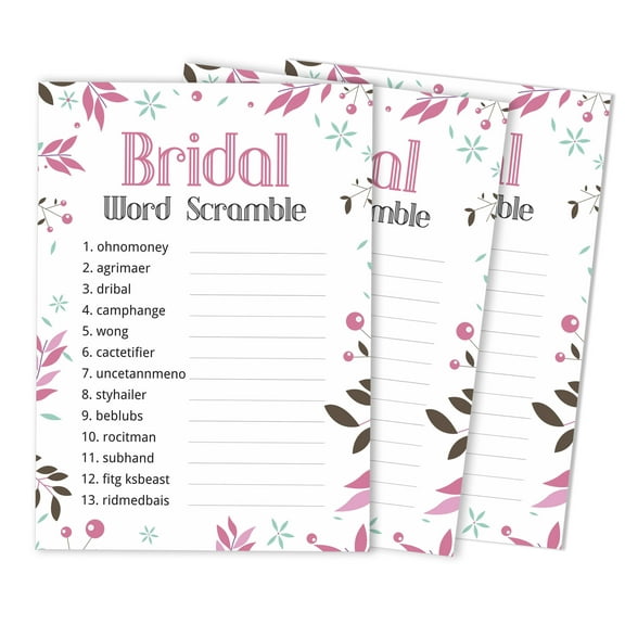 Inkdotpot FloralParty Wedding Supplies 50-Pack Wedding Word Scramble Bridal ShowerGameCards