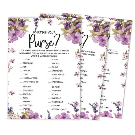 Inkdotpot FloralWedding Shower Bachelorette Party Bulk ActivityGameCardsWhats In Your Purse Bridal ShowerGame 50-Pack
