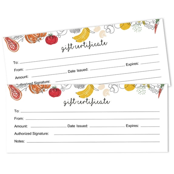 Inkdotpot Food BlankGiftCertificates for Small Business, Holiday, Christmas Birthday, Restaurant, Spa Beauty Hair Salon, Wedding Bridal 45GiftDIY Coupons - 9 x 3.8 Inches