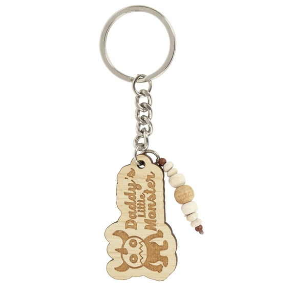Inkdotpot Funny Keychain Daddy's Little Monster Wood Engraved Keychain Birthday Gift
