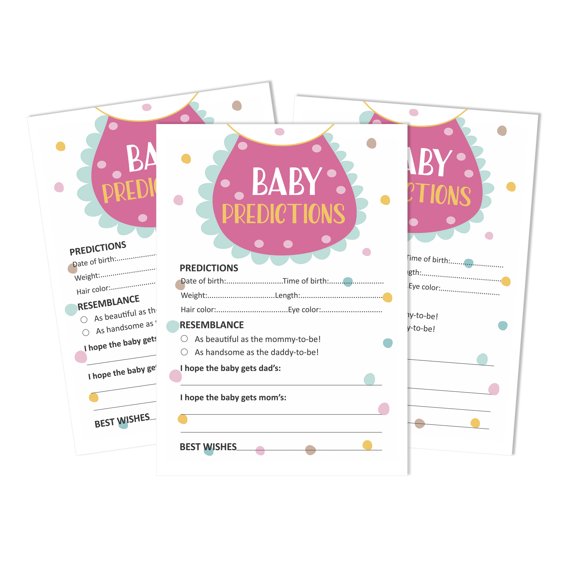 Inkdotpot Gender Neutral Baby Bib Party Supplies-Set Of 50 Baby ShowerPrediction Cards For Baby Shower Game