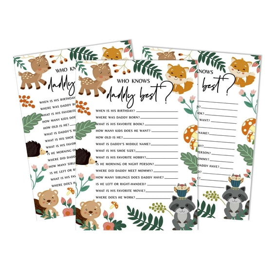Inkdotpot Gender Neutral Who Knows Daddy BestBaby Shower GameCards-FunActivity Cards Set Of 50Floral & Animals Party Theme