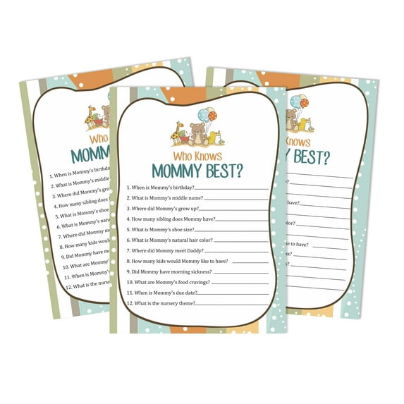 Inkdotpot Gender Neutral Who Knows Mommy BestBaby Shower GameCards-FunActivity Cards Set Of 50Baby Toys Party Theme