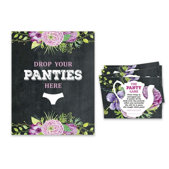 Inkdotpot Girls Night Out Bachelorette Party Panty Game Floral Bridal Shower Game 1 Sign+ 30 Size CardsPebble Gray