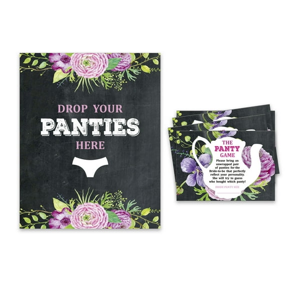 Inkdotpot Girls Night Out Bachelorette Party Panty Game Floral Bridal Shower Game 1 Sign+ 30 Size CardsPebble Gray