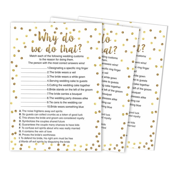 Inkdotpot Gold ConfettiWhy Do We Do That 50-Pack Bridal Wedding ShowerGameBachelorette Party ActivityGameCards