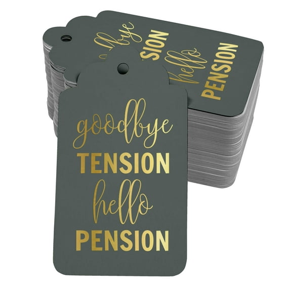 Inkdotpot Gold Foil Paper Hang Tags Good Bye Tension Hello Pension Retirement Favor Tags 100 Pieces