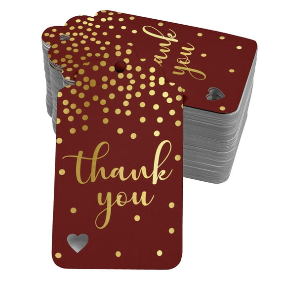 Inkdotpot Gold Foil Paper Hang Tags ThankYou Bridal Shower-Baby Shower-Retirement-Wedding-Birthday Favor Tags 100 Pack