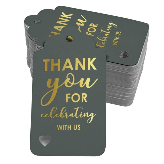 Inkdotpot Gold Foil Paper Hang Tags ThankYou For Celebrating With Us Bridal Shower-Baby Shower-Retirement-Wedding-Birthday Favor Tags 100 Pack
