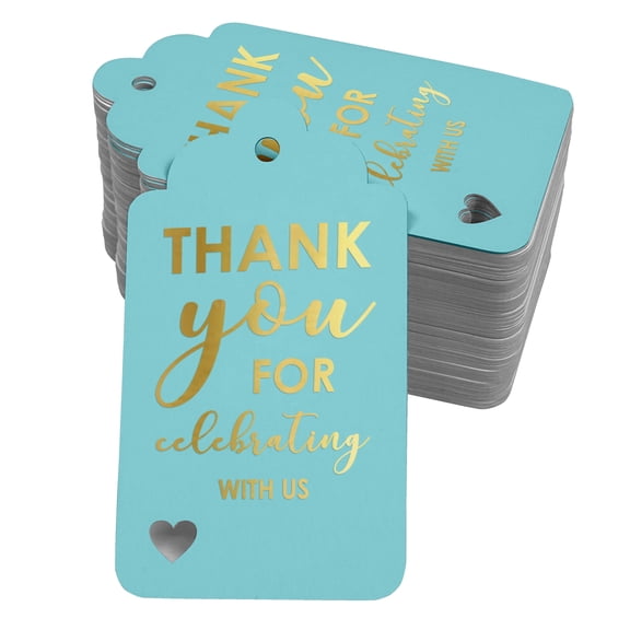 Inkdotpot Gold Foil Paper Hang Tags ThankYou For Celebrating With Us Bridal Shower-Baby Shower-Retirement-Wedding-Birthday Favor Tags 50 Pack