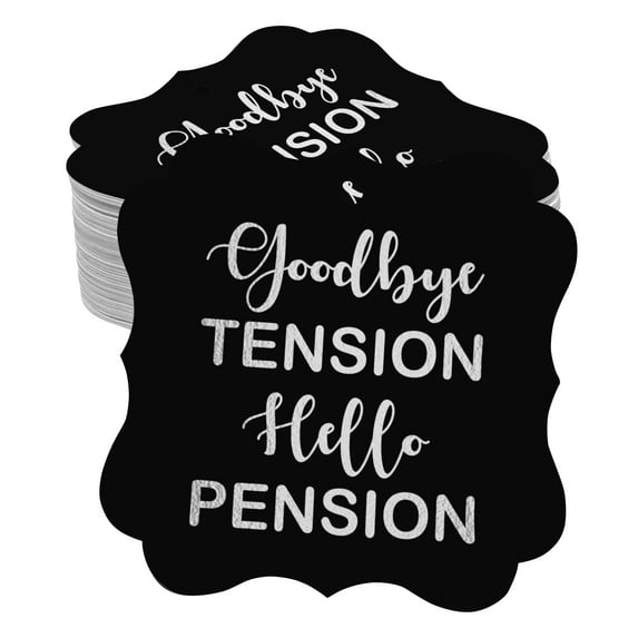 Inkdotpot Good Bye Tension Hello Pension Retirement Bottle Tag Real Silver Foil Favor Bracket Shape Hang Tags Pack Of 100
