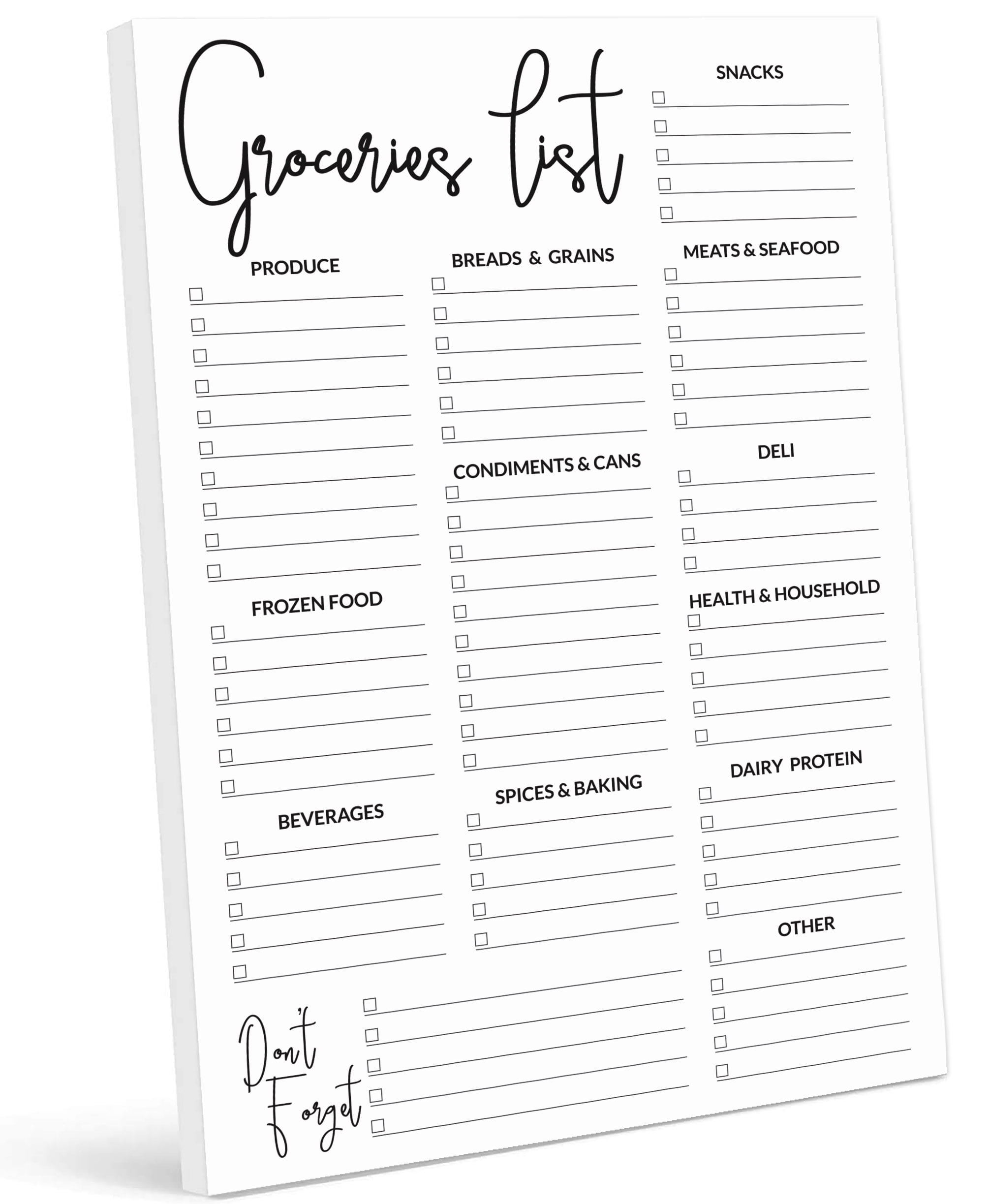 Inkdotpot Grocery List Notepad 6 x 9 inches Magnetic Note pad with Printed Shopping List Items and Blank Grocery Shopping Spaces , 54 Page Weekly Grocery Shopping Planner