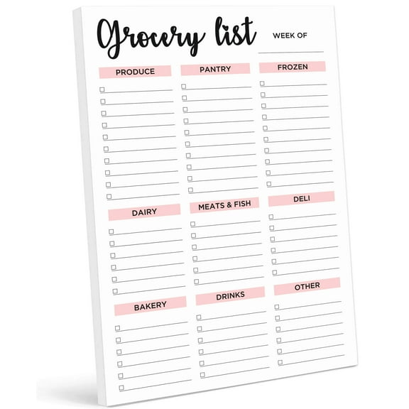 Inkdotpot Grocery List Notepad 6 x 9 inches Magnetic Note pad with Printed Shopping List Items and Blank Grocery Shopping Spaces , 54 Page Weekly Grocery Shopping Planner