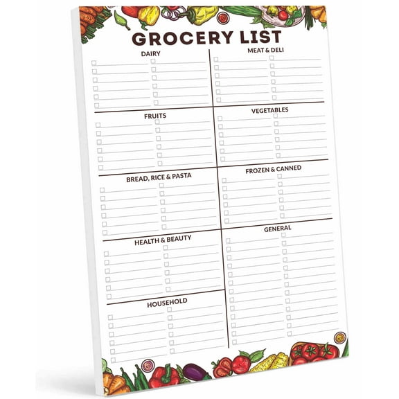 Inkdotpot Grocery List Notepad 6 x 9 inches Magnetic Note pad with Printed Shopping List Items and Blank Grocery Shopping Spaces , 54 Page Weekly Grocery Shopping Planner