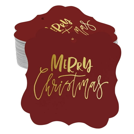 Inkdotpot Hang Tags Merry Christmas Favor Bracket Shape Gift Tags Real Gold Foil Bonbonniere Tag Pack Of 100