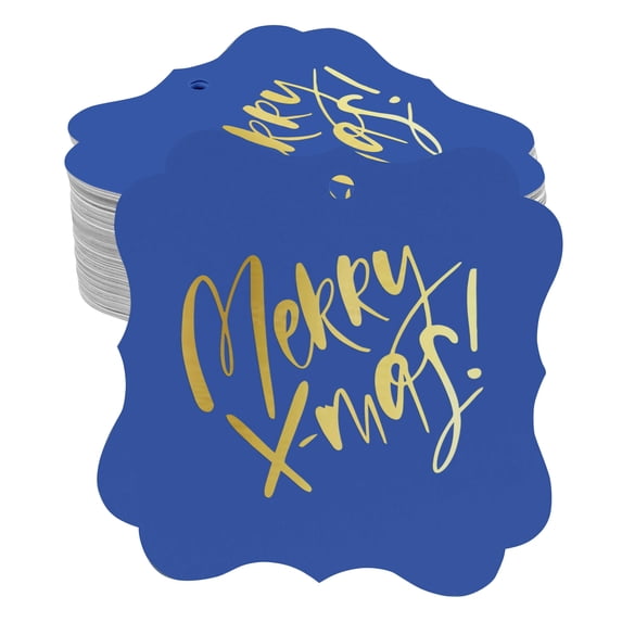 Inkdotpot Hang Tags Merry X-Mas Christmas Favor Bracket Shape Gift Tags Real Gold Foil Bonbonniere Tag Pack Of 100