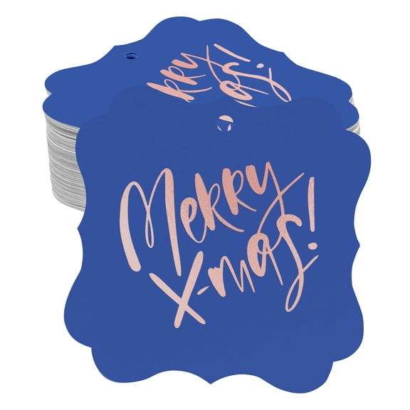 Inkdotpot Hang Tags Merry X-Mas Christmas Favor Bracket Shape Gift Tags Real Rose Gold Foil Bonbonniere Tag Pack Of 50