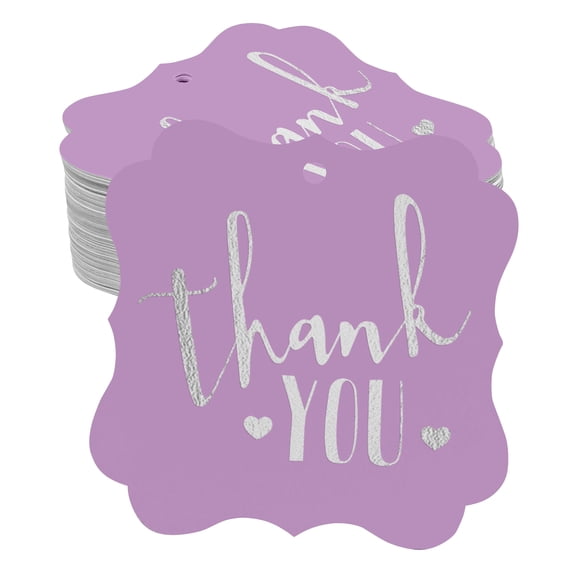 Inkdotpot Hang Tags Thank You Bridal Shower-Baby Shower-Retirement-Wedding-Birthday Favor Bracket Shape Gift Tags Real Silver Foil Bonbonniere Tag Pack Of 50