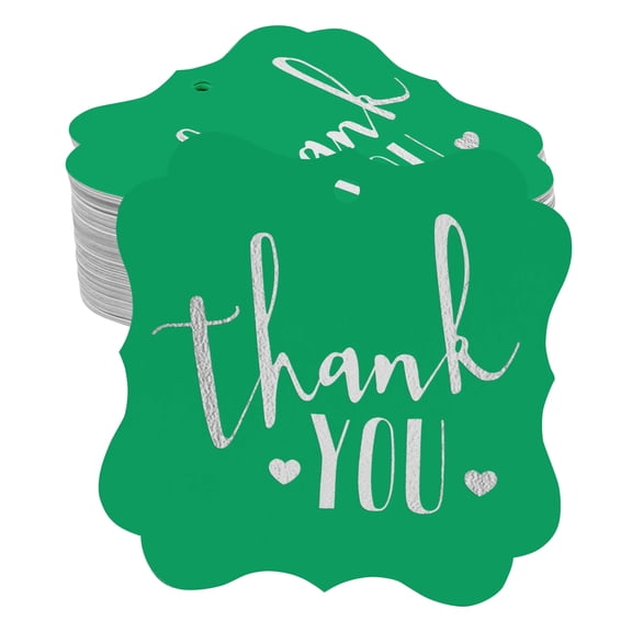 Inkdotpot Hang Tags Thank You Bridal Shower-Baby Shower-Retirement-Wedding-Birthday Favor Bracket Shape Gift Tags Real Silver Foil Bonbonniere Tag Pack Of 100