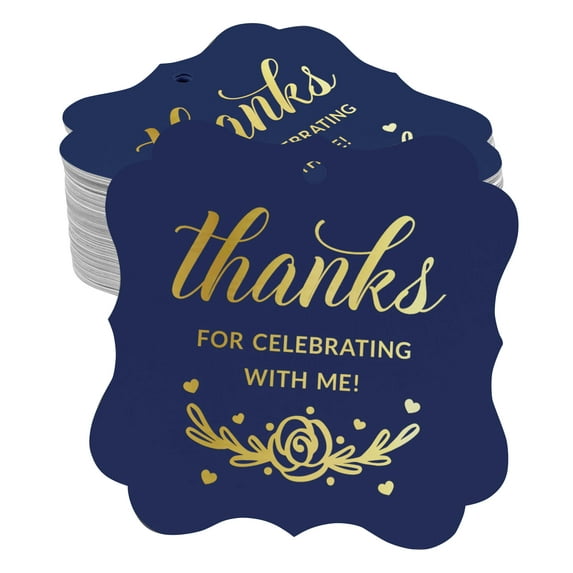 Inkdotpot Hang Tags Thanks For Celebrating With Me Birthday Favor Bracket Shape Gift Tags Real Gold Foil Bonbonniere Tag Pack Of 100