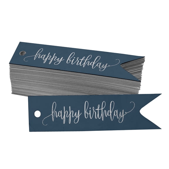Inkdotpot Happy Birthday Bottle Tag Real Silver Foil Favor Hang Tags Pack Of 100