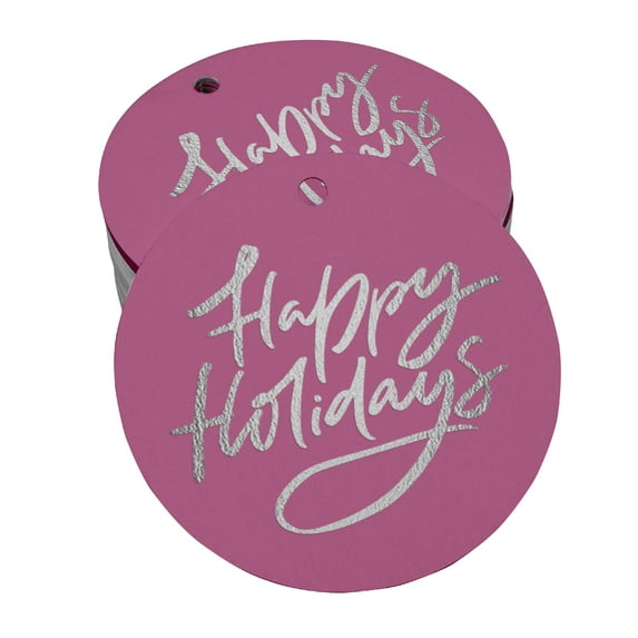 Inkdotpot Happy Holiday Bottle Tag Real Silver Foil Favor Hang Tags Pack Of 100