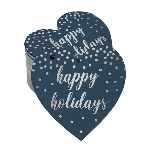 Inkdotpot Happy Holiday Bottle Tag Real Silver Foil Favor Hang Tags Pack Of 100